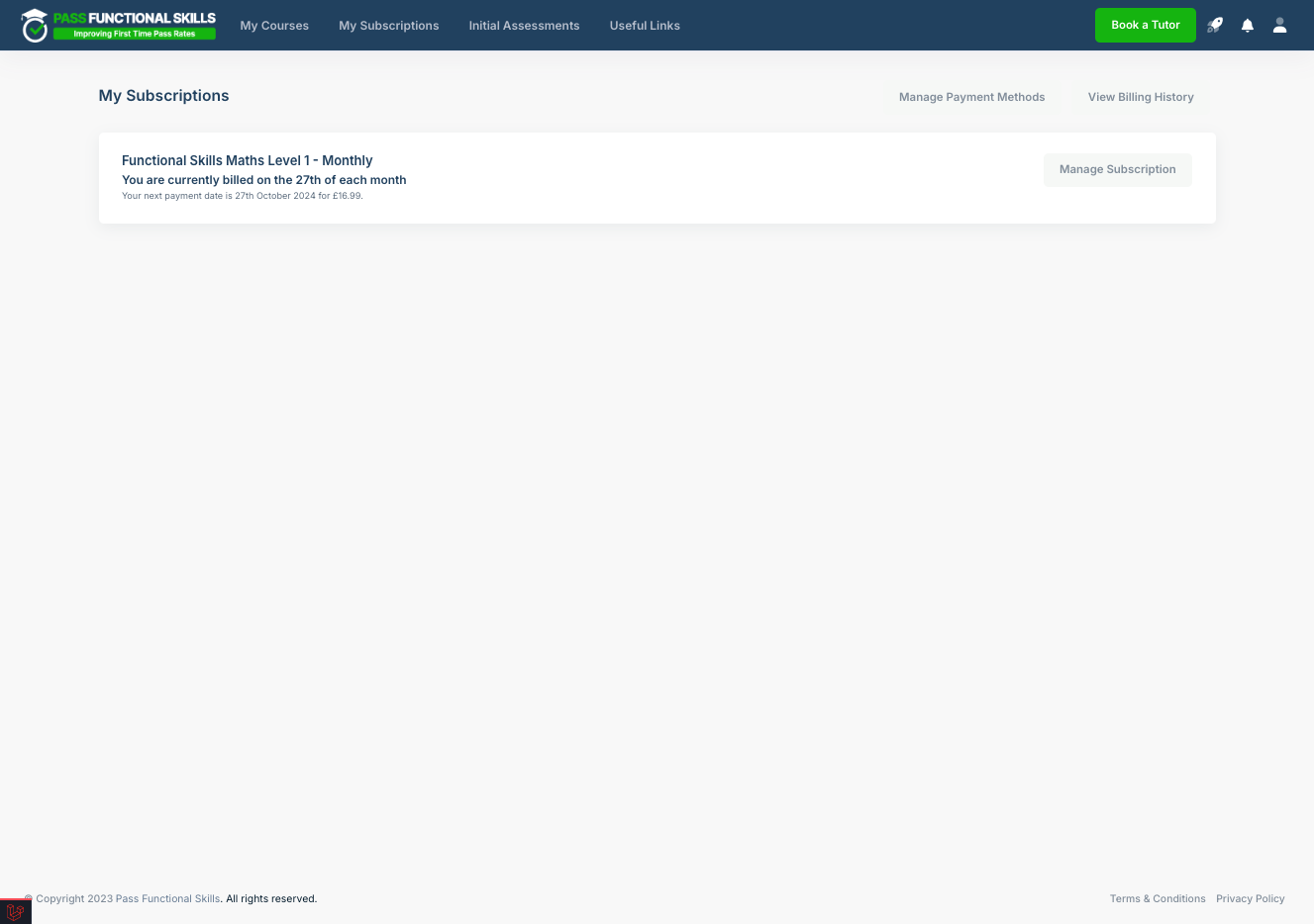 They will see details of any and all plans they are subscribed to (Prepaid will not show). From this page, they can also cancel/amend subscriptions via the Manage Subscription Button
