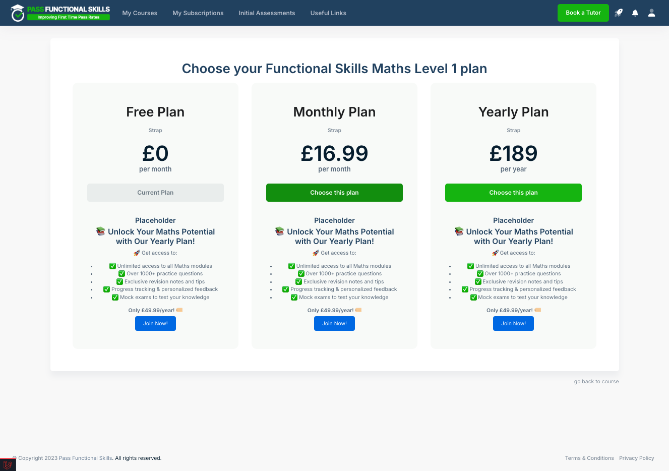 The student will be directed to a page to choose a plan. For example, monthly or yearly. Click 